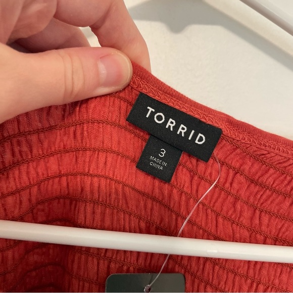 NEW NWT TORRID 3 Plus Size Super Soft Smocked High Neck Babydoll Top Orange Tank - Picture 6 of 15